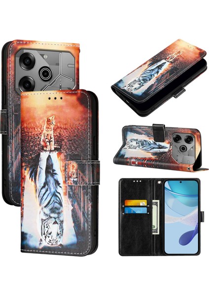 Tecno Pova 6 Neo Cats And Tigers Için Deri Telefon Kılıfı Boyama (Yurt Dışından)