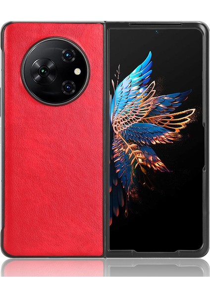 Tecno Phantom V Fold Kırmızı Için Litchi Texture Telefon Kılıfı (Yurt Dışından)