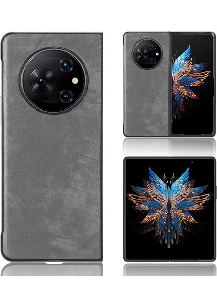 Tecno Phantom V Fold Gri Için Litchi Texture Telefon Kılıfı (Yurt Dışından)