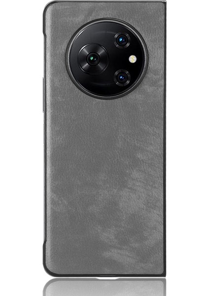 Tecno Phantom V Fold Gri Için Litchi Texture Telefon Kılıfı (Yurt Dışından)