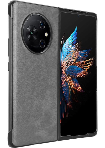 Tecno Phantom V Fold Gri Için Litchi Texture Telefon Kılıfı (Yurt Dışından)