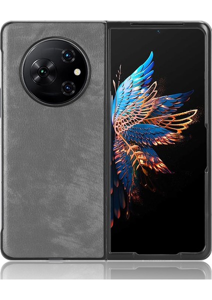 Tecno Phantom V Fold Gri Için Litchi Texture Telefon Kılıfı (Yurt Dışından)
