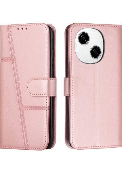 Tecno Spark Go 1 Pembe Altın Dikişli Buzağı Telefon Kılıfı (Yurt Dışından)