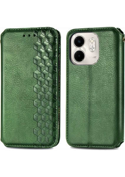Infinix Smart 9 Yeşil Için Kübik Preslenmiş Deri Kılıf (Yurt Dışından)