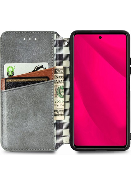 Infinix Smart 9 Gri Için Kübik Preslenmiş Deri Kılıf (Yurt Dışından)