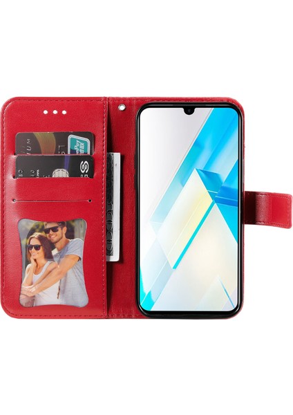 Infinix Note 12 / G96 Kırmızı Için 7 Yapraklı Çiçek Deri Kılıf (Yurt Dışından)