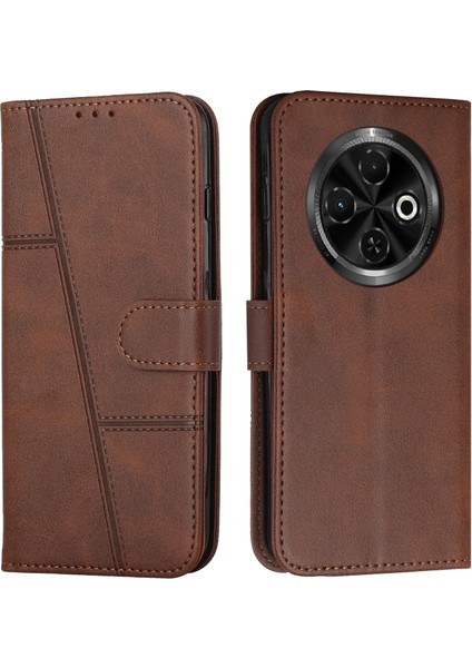 Tecno Spark 30C Kahverengi Için Dikişli Buzağı Telefon Kılıfı (Yurt Dışından)