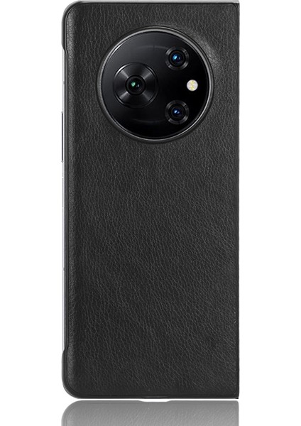 Tecno Phantom V Fold Siyah Için Litchi Texture Telefon Kılıfı (Yurt Dışından)