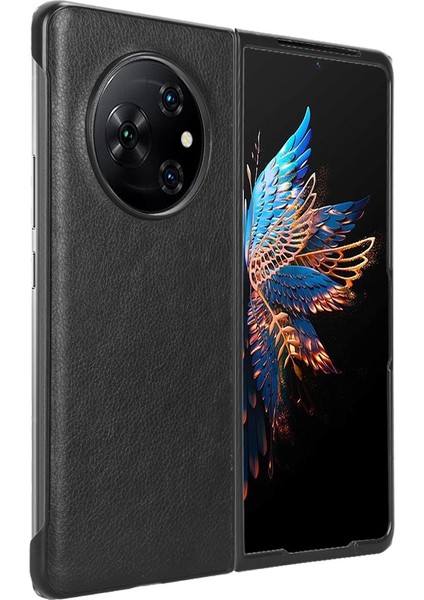 Tecno Phantom V Fold Siyah Için Litchi Texture Telefon Kılıfı (Yurt Dışından)