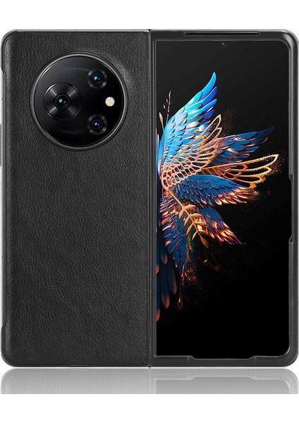 Tecno Phantom V Fold Siyah Için Litchi Texture Telefon Kılıfı (Yurt Dışından)