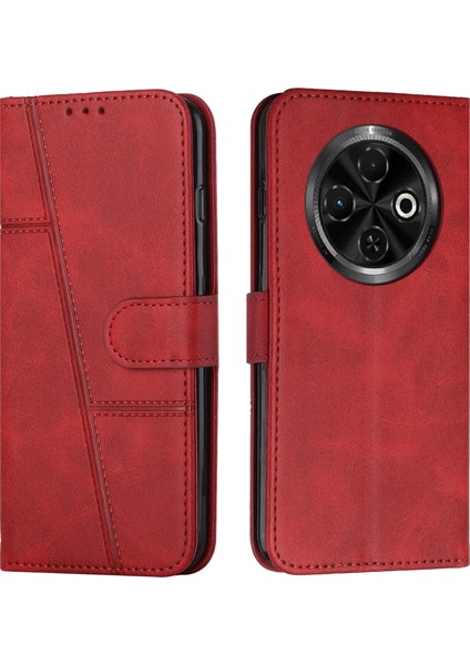 Tecno Spark 30C Kırmızı Dikişli Buzağı Telefon Kılıfı (Yurt Dışından)