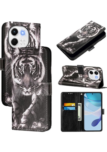 Tecno Spark 30 5g / Pova 6 Neo 5g Siyah Beyaz Kaplan Için Boyama Pu Telefon Kılıfı (Yurt Dışından)