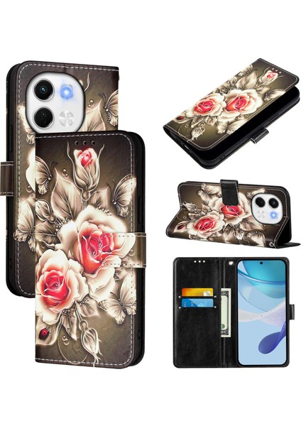Tecno Spark 30 5g / Pova 6 Neo 5g Güller Için Siyah Boyama Pu Telefon Kılıfı (Yurt Dışından)