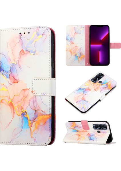 Tecno Pova Neo(Le6) Galaxy Mermer Beyaz LS004 Için Mermer Kılıf (Yurt Dışından)