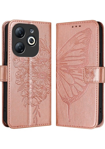 Infinix Smart 8 Rose Gold Için Kabartmalı Pu Kılıf (Yurt Dışından)