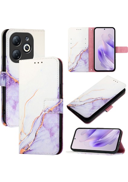 Infinix Smart 8 Beyaz Mor Için Mermer Pu Kılıf (Yurt Dışından)