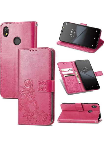 Tecno Pop 3 Macenta Için Dört Yapraklı Yonca Cep Telefonu Kılıfı Kart Yuvası ve Cüzdan (Yurt Dışından)
