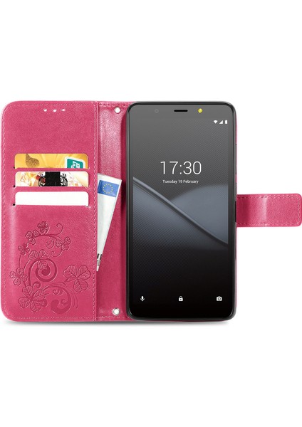 Tecno Pop 3 Macenta Için Dört Yapraklı Yonca Cep Telefonu Kılıfı Kart Yuvası ve Cüzdan (Yurt Dışından) modelleri