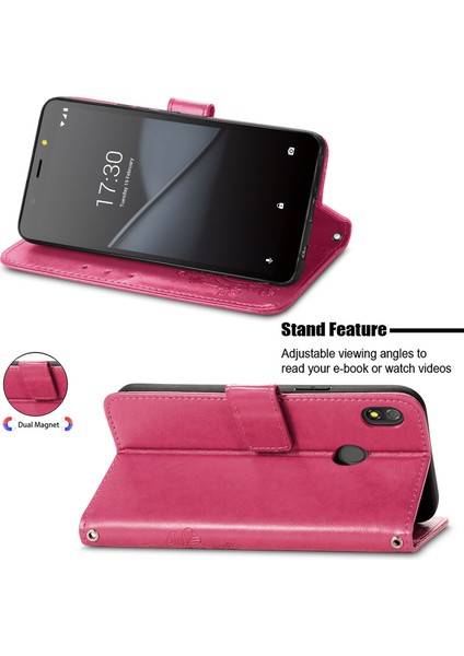 Tecno Pop 3 Macenta Için Dört Yapraklı Yonca Cep Telefonu Kılıfı Kart Yuvası ve Cüzdan (Yurt Dışından) fırsatları