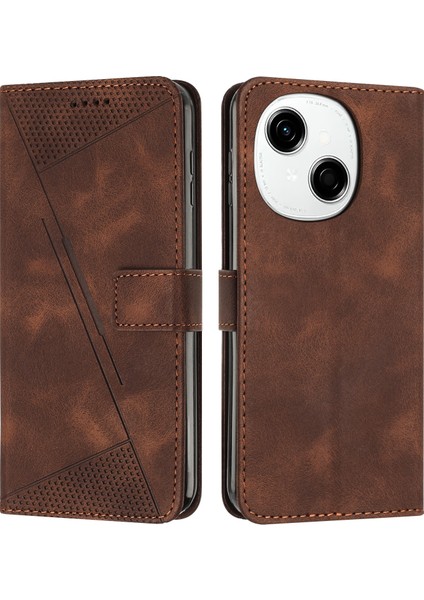 Tecno Spark Go 1 Kahverengi Için Dream Üçgen Deri Kılıf (Yurt Dışından)