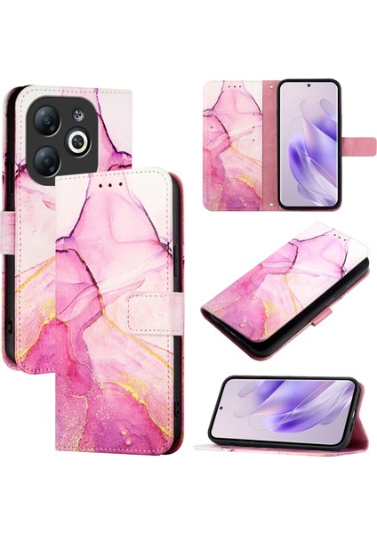 Infinix Smart 8 Pembe Mor Altın Için Mermer Pu Kılıf (Yurt Dışından)