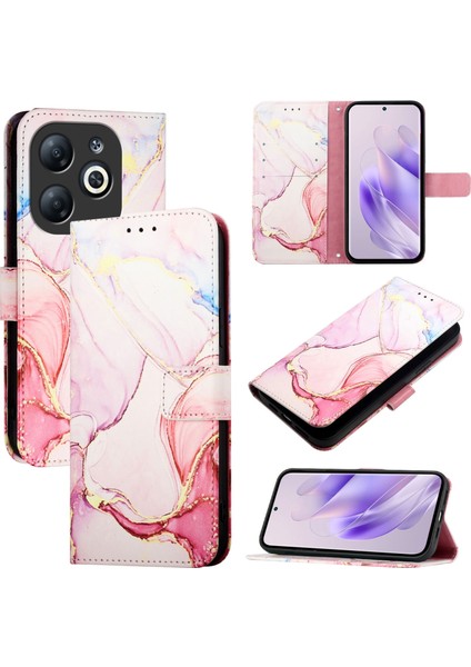 Infinix Smart 8 Rose Gold Için Mermer Pu Kılıf (Yurt Dışından)