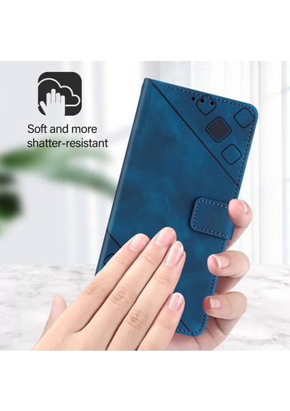 Tecno Camon 30 Premier 5g Mavi Için Kabartmalı Pu Kılıf (Yurt Dışından)
