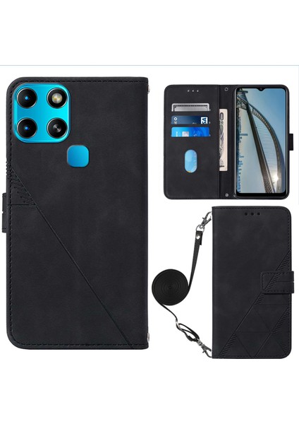 Infinix Smart 6 Siyah Için Crossbody Deri Kılıf (Yurt Dışından)