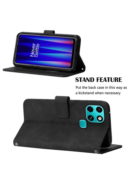 Infinix Smart 6 Siyah Için Crossbody Deri Kılıf (Yurt Dışından)