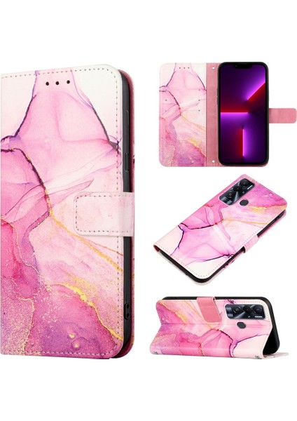Tecno Pova Neo(Le6) Pembe Mor Altın LS001 Için Mermer Kılıf (Yurt Dışından)