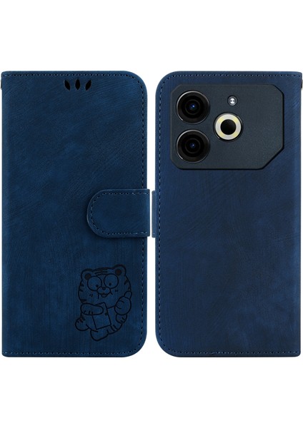 Tecno Pova 6 Neo Koyu Mavi Için Tiger Deri Kılıf (Yurt Dışından)
