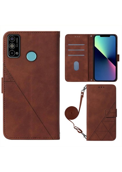 Tecno Spark Go 2021 Kahverengi Için Crossbody Deri Kılıf (Yurt Dışından)