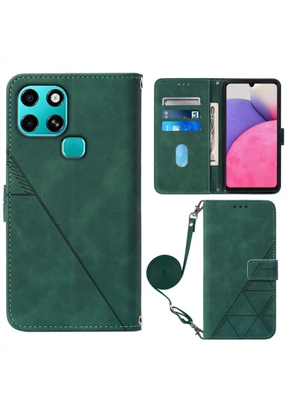 Infinix Smart 6 Koyu Yeşil Için Crossbody Deri Kılıf (Yurt Dışından)