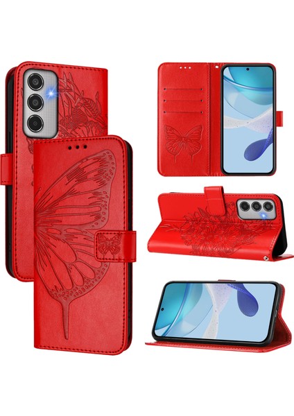 Samsung Galaxy M35 Kırmızı Kabartmalı Pu Kılıf (Yurt Dışından)