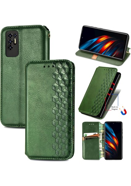 Tecno Pova 2 Yeşil Için Manyetik Deri Telefon Kılıfı (Yurt Dışından)