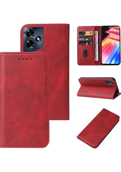 Infinix Hot 30I Kırmızı Için Deri Telefon Kılıfı (Yurt Dışından)