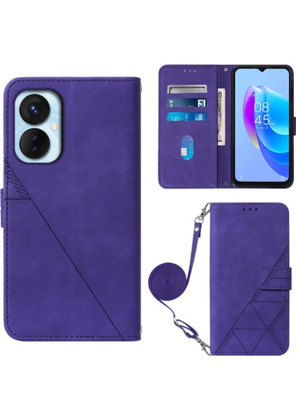 Tecno Spark 9 Pro / Spark 9t Mor Için Çapraz Askılı Deri Kılıf (Yurt Dışından)