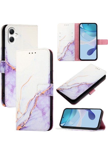 Samsung Galaxy A06 4g Beyaz Mor Mermer Deri Telefon Kılıfı (Yurt Dışından)