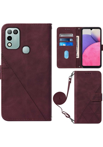 Infinix Hot 11 Play Şarap Kırmızısı Için Crossbody Deri Kılıf (Yurt Dışından)