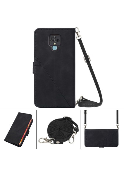 Tecno Camon 16 Siyah Için Crossbody Deri Kılıf (Yurt Dışından)