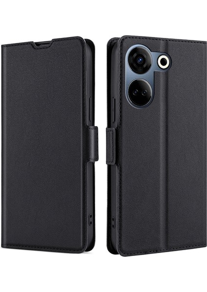 Tecno Camon 20 Pro 4g Siyah Için Yan Tokalı Deri Kılıf (Yurt Dışından)
