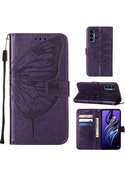 Tecno Pova 3/le7 Koyu Mor Için Kabartmalı Pu Kılıf (Yurt Dışından)