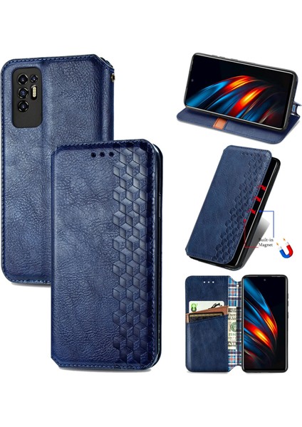 Tecno Pova 2 Mavi Için Manyetik Deri Telefon Kılıfı (Yurt Dışından)