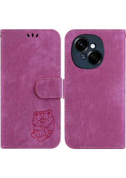 Tecno Spark Go 1 / Pop 9 Pro Için Tiger Deri Kılıf Gül Kırmızı (Yurt Dışından)
