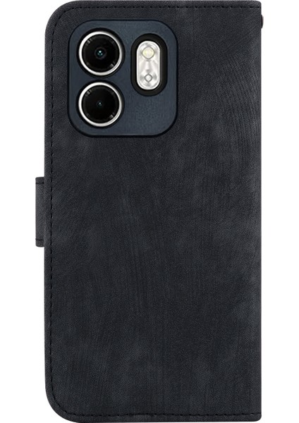 Infinix Hot 50I / Smart 9 Siyah Için Kabartmalı Deri Kılıf (Yurt Dışından)