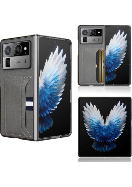 Tecno Phantom V Fold2 Gri Için Litchi Kart Yuvası Telefon Kılıfı (Yurt Dışından)