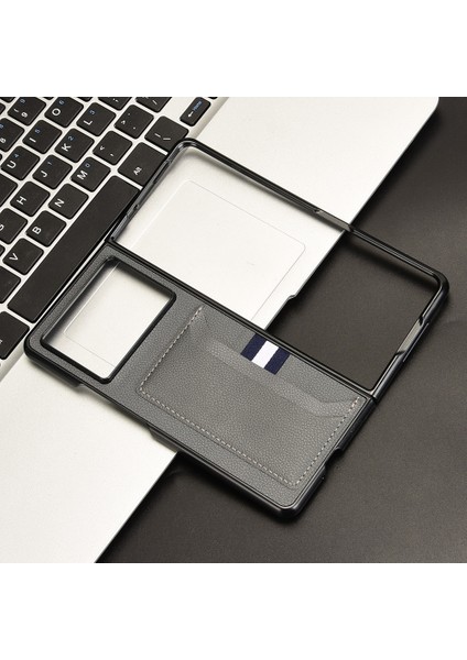 Tecno Phantom V Fold2 Gri Için Litchi Kart Yuvası Telefon Kılıfı (Yurt Dışından)