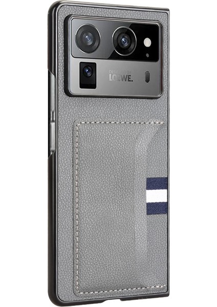 Tecno Phantom V Fold2 Gri Için Litchi Kart Yuvası Telefon Kılıfı (Yurt Dışından)