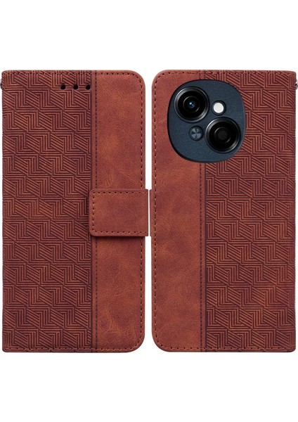 Tecno Spark Go 1 / Pop 9 Pro Kahverengi Için Kabartmalı Deri Kılıf (Yurt Dışından)
