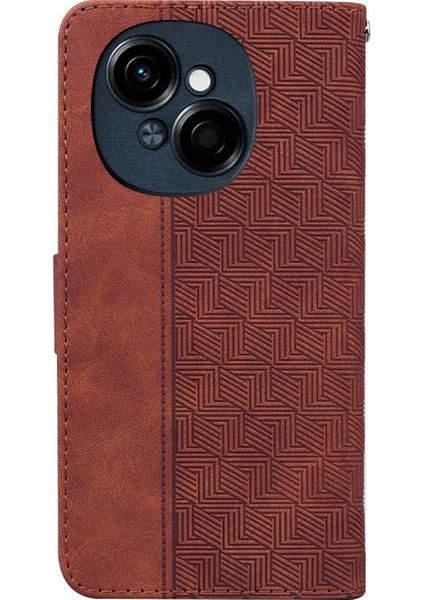 Tecno Spark Go 1 / Pop 9 Pro Kahverengi Için Kabartmalı Deri Kılıf (Yurt Dışından)